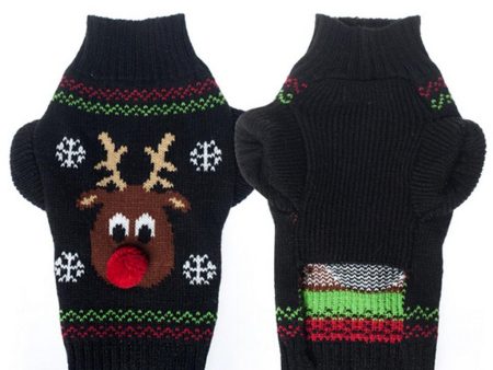 Maxbell Maxbell Fashionable Christmas Red Nose Reindeer Pattern Turtleneck Sweater Clothes For Pet Dogs Winter Clothing Apparel Outfit Supplies Size XXS For Discount