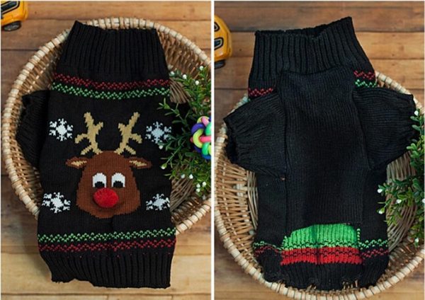 Maxbell Maxbell Fashionable Christmas Red Nose Reindeer Pattern Turtleneck Sweater Clothes For Pet Dogs Winter Clothing Apparel Outfit Supplies Size XS Online Sale