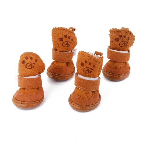 Maxbell Maxbell Pet Dog Puppy Supplies Dog Paw Protectors Winter Warm Cozy Shoes Boot Size M Pack of 4PCS Tan Discount