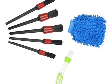 Maxbell 7 pieces Car Detailing Brush Interior Cleaning Kit Accessories Blue Gloves Hot on Sale