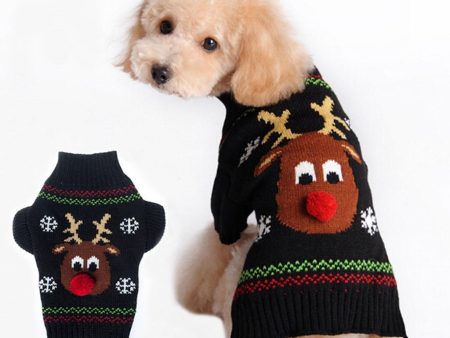 Maxbell Maxbell Fashionable Christmas Red Nose Reindeer Pattern Turtleneck Sweater Clothes For Pet Dogs Winter Clothing Apparel Outfit Supplies Size XS Online Sale