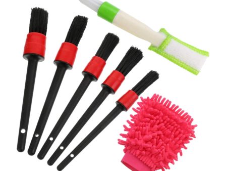 Maxbell 7 pieces Car Detailing Brush Interior Cleaning Kit Accessories Red Gloves Fashion