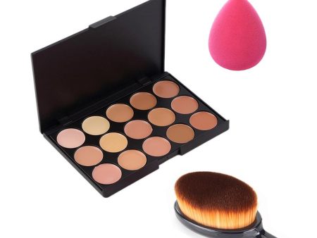 Maxbell Womens Pro Cosmetic Beauty Kit 15 Assorted Colors Contour Face Cream Makeup Concealer Palette+Brush+Sponge Puff #2 Fashion