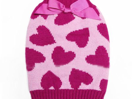 Maxbell Maxbell Pink Heart Pattern Charms Sweater Warm Clothes For Pet Dogs Winter Clothing Apparel Outfit Supplies Size L Sale