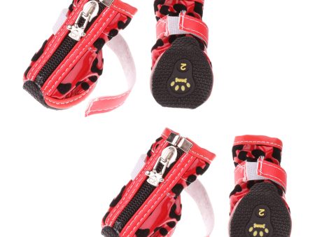 Maxbell Maxbell Set Of 4PCS Fashionable Adjustable Hook Loop Fasteners Anti-Slip PU Leather Leopard Pattern Shoes Boots Pet Supplies 2# Red + Black Discount