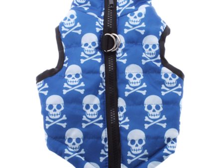 Maxbell Maxbell Pet Dog Skull Pattern Charms Cotton-Padded Vest Clothes Coat Apparel Outfit Pet Winter Clothing Supplies Size L Blue Cheap