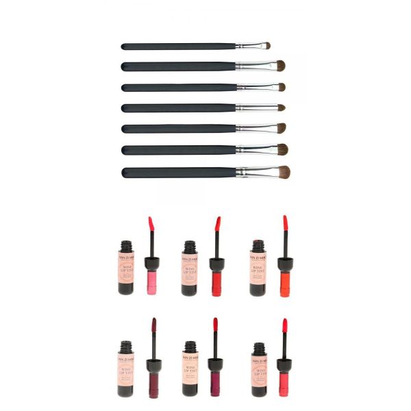 Maxbell Maxbell Professional Makeup Set 7pcs Blending Eyeshadow Powder Eye Shader Brush + 6 Colors Lady Wine Bottle Dyeing Lip Gloss Lasting Liquid Tint Waterproof Matte Lipstick Hot on Sale