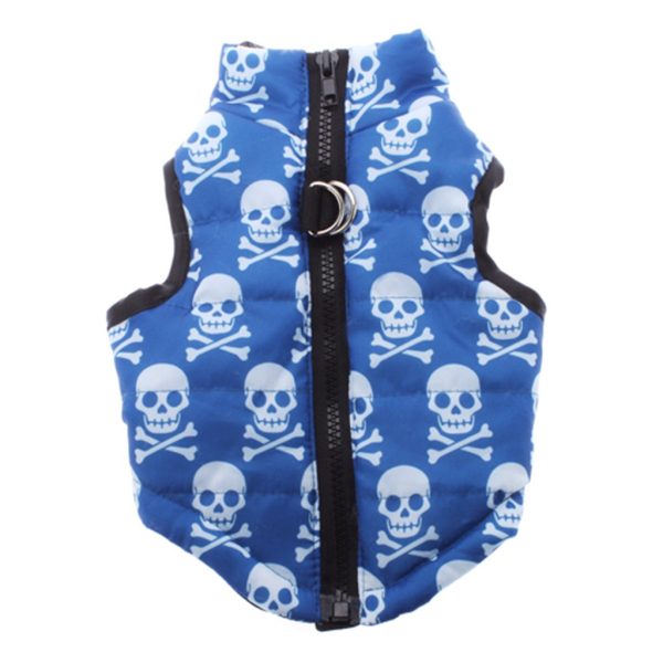 Maxbell Maxbell Pet Dog Skull Pattern Charms Cotton-Padded Vest Clothes Coat Apparel Outfit Pet Winter Clothing Supplies Size XS -Blue For Cheap